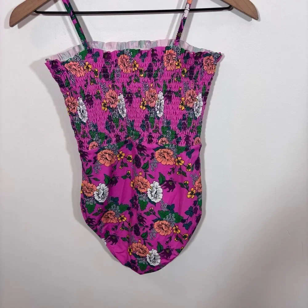 Jamie and Jack Recycled Floral Smocked Swimsuit Size 16 Phlox Pink Floral